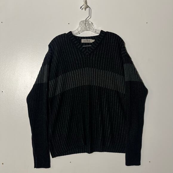 NOBA 1950 Color Block Wool Blend Black Long Sleeve V Neck Sweater Men's Size XL - Picture 1 of 6